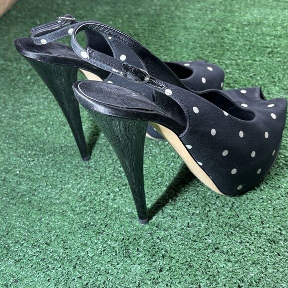 Giuseppe Zanotti Black Polka Dots Peep Toe Slingback Platform High Heels 38.5 - Picture 7 of 8